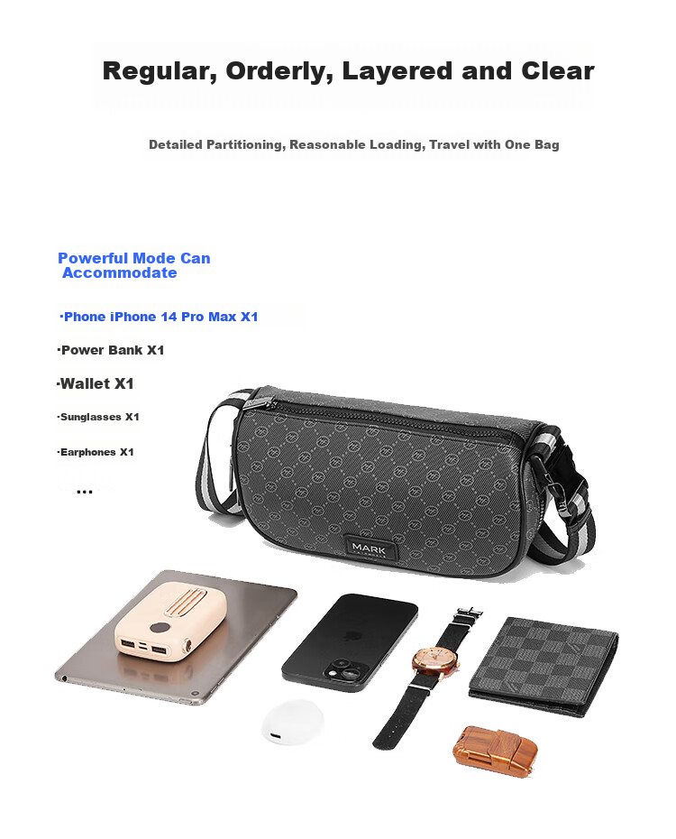 MARK FAIRWHALE Premium Men's Crossbody Bag, Vintage Pattern Chain Bag, Men's Shoulder Bag for Commuting, Portable Phone Bag, Small Messenger Bag 4