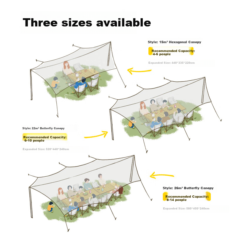 JD Original Butterfly-Shaped Silver-Coated 22-Square Outdoor Camping Hexagonal Canopy Tent, Sunshade, Picnic, Sun Protection, Rainproof Awning for 6-10 People 16