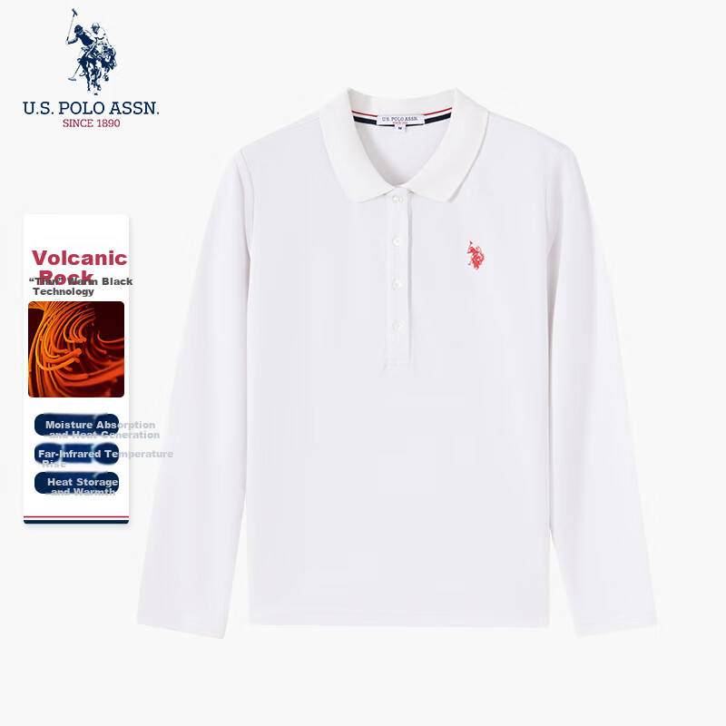 U.S. POLO ASSN. Women's Polo Shirt, Autumn And Winter Business Casual Long-Sleeve T-Shirt, Ladies' Turndown Collar, Warm Fleece Brushed Warm Top