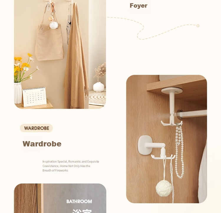 Ecoco Hook with Strong Adhesive, Hexagonal Rotating Design, No Drilling Required, Traceless Bathroom Kitchen Storage Hanger, Door-Back Hook 21