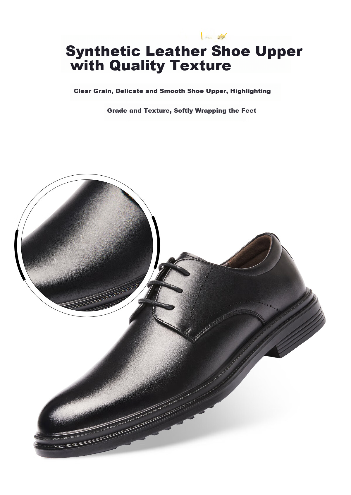 Huili Men's Shoes, Business Casual Leather Shoes, Comfortable Versatile Derby Shoes, Groom's Wedding Black Formal Shoes, Black, Size 44 5