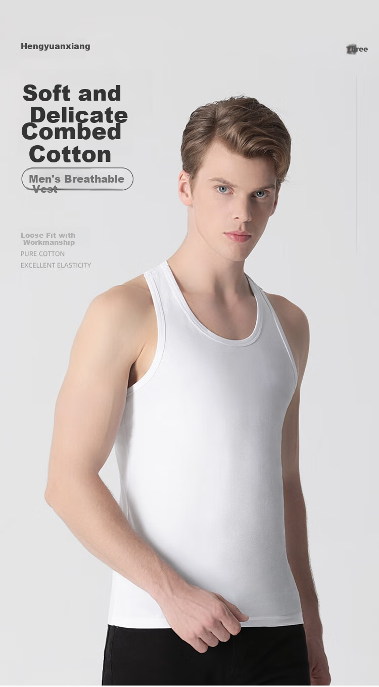 Hengyuanxiang [100% Pure Cotton] Sleeveless Tank Top for Men, High-End Sports Sweat-Absorbing Breathable Fitness Undershirt Underwear 1