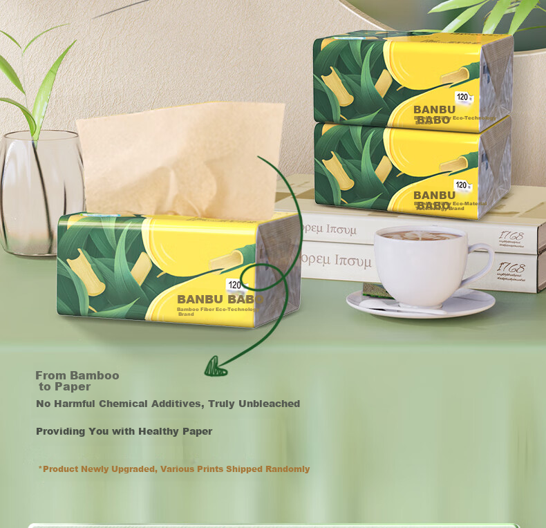 Bamboo 3-Ply Facial Tissue 120 Sheets x 96 Packs Large Size S Paper Napkins Toilet Paper Bulk Box Shipment 3