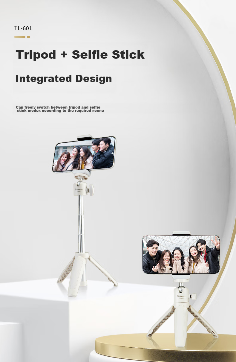 Fotopro TL-601 Portable Mini Camera Mirrorless Tripod, Phone Desktop Stand, Live Streaming Vlog Extendable Selfie Stick, Phone Tripod, White 1