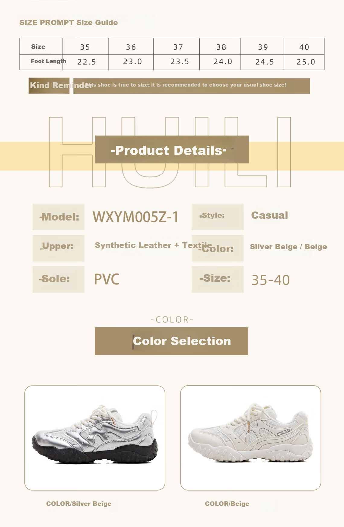 Huili Women's Shoes, Dexun Shoes, New Autumn Style, Thick-Soled Comfortable Casual Shoes, WXYM005Z, Beige (With Accessories), Size 38 4
