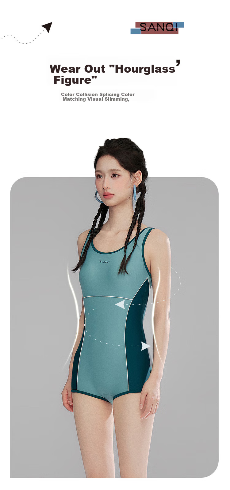 Sanqi Competitive One-Piece Swimsuit for Women, 2025 New Professional Training Large Size Conservative Boyshort Fitness Hot Spring Swimming Suit M 3