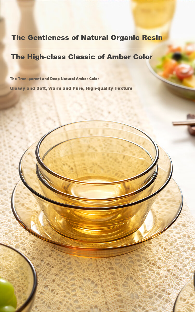 JD Original Bowl Set, Home Soup Noodle Glass Bowls Tableware Chopsticks Combination [Amber Color], 18-Piece Set 3