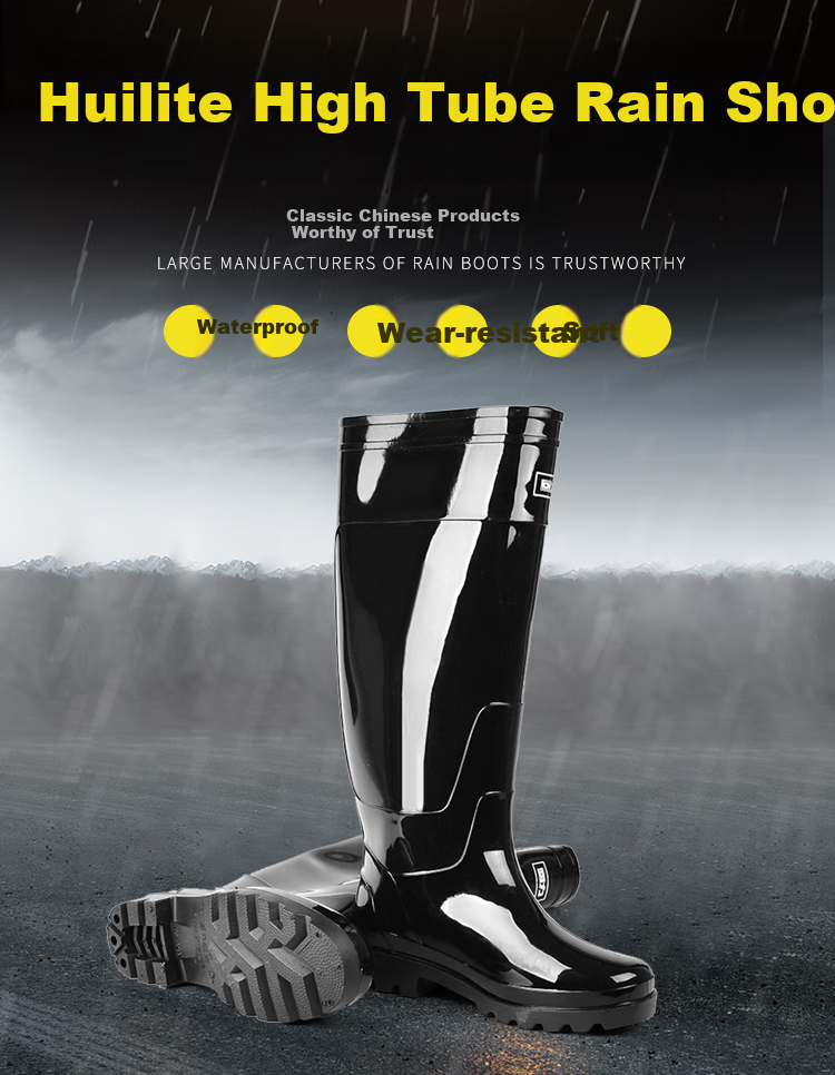 Huili Men's High-Top Outdoor Work Rain Boots, Non-Slip Rubber Shoes, Water Shoes, Durable Rain Boots HXL8199 Black Size 39 1