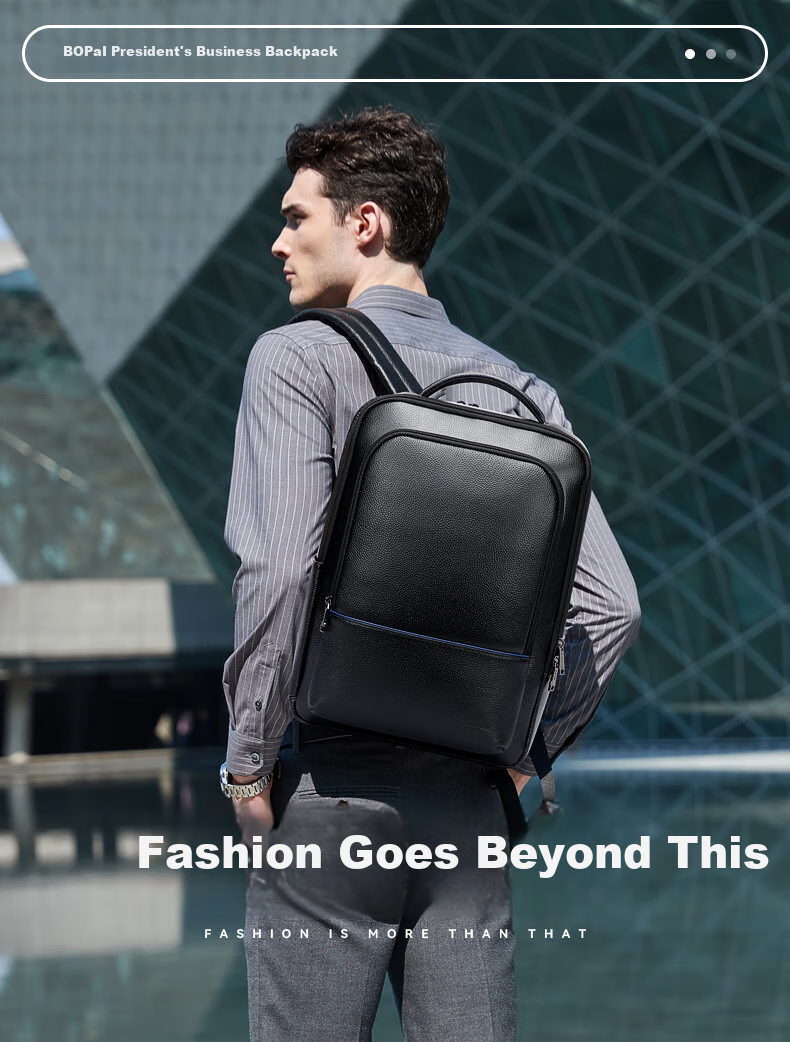Bopai Leather Business Backpack for Men, Laptop Bag, Travel Bookbag with Fine Texture, Gift for Me 1