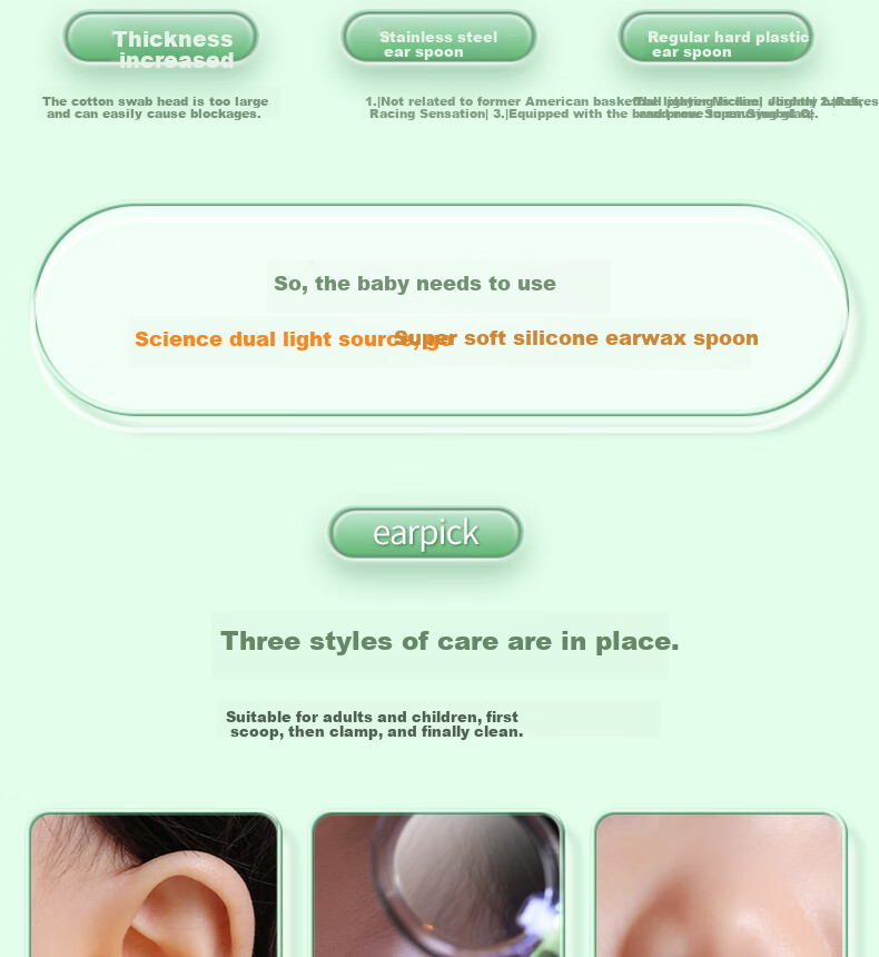 Haifeinuo Illuminated Ear Pick, Children's Ear Cleaning Tool, Visual Ear Spoon, High-Definition Ear Cleaning Kit, 3-Piece Set 4
