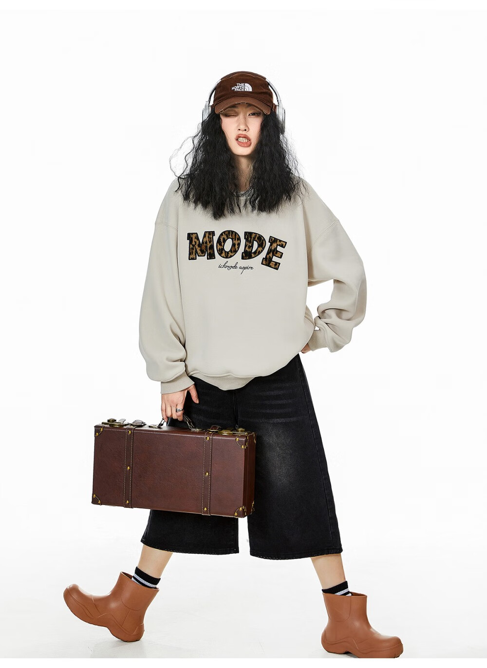 ICH MODE American Style Gray Crewneck Sweatshirt Women 2026 Spring New Loose Casual Jacket Top Light Gray S 16