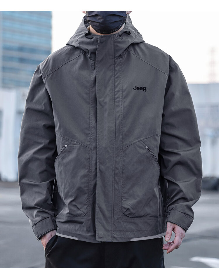 JEEP Men's Spring Autumn Hooded Jacket Casual Trendy Gray XL 3