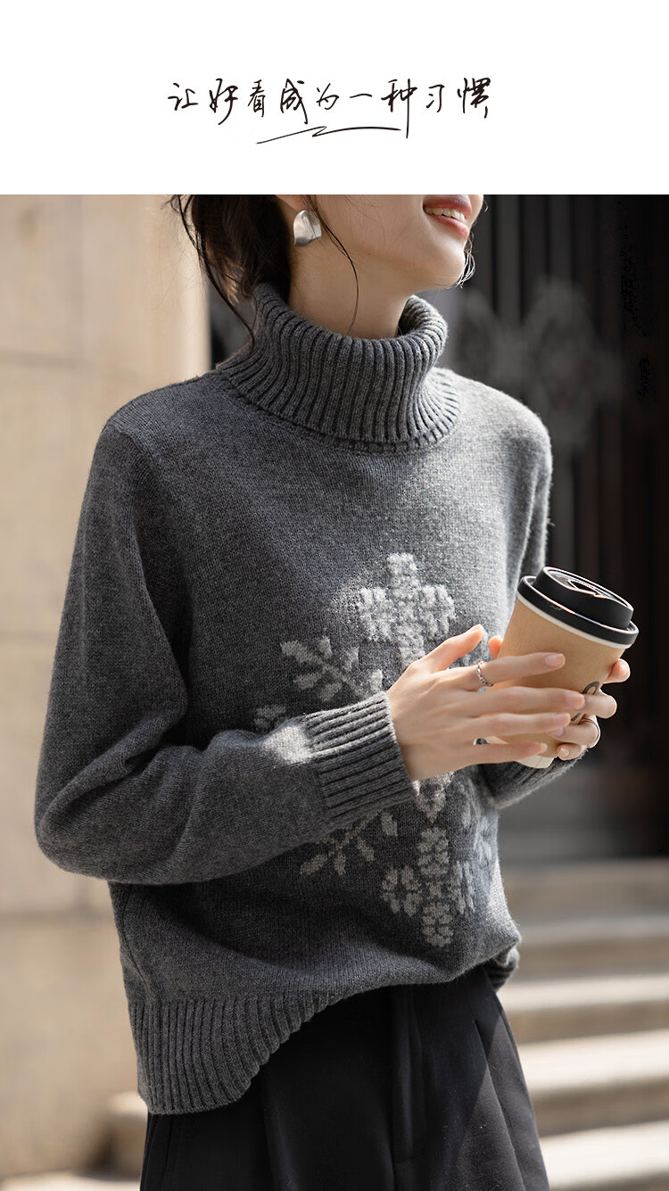 Demana Snowflake Secret Winter Turtleneck Colorblock Jacquard Loose Drop Shoulder Knit Sweater for Women 1