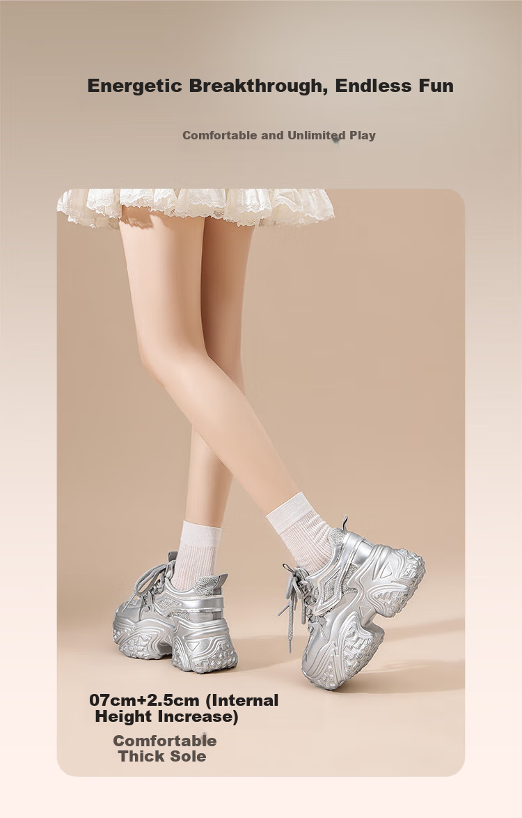 ZHR Dad Shoes for Petite Women, Thick-Soled Height-Increasing Casual Shoes with Platform Soles And Breathable Design, KS89 Silver Color, Size 35 3