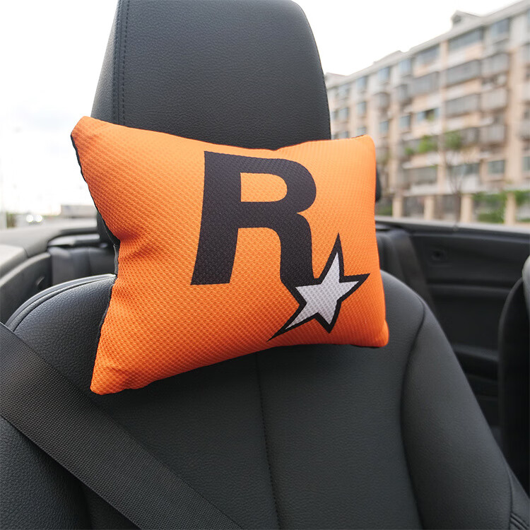 Dijialun Trendy R-Star Car Headrest, Breathable Honeycomb Mesh Material, Personalized Pattern, Creative Interior Neck Pillow Decoration, All-Season Use, GTA Accessories Trendy, Single Pack 2
