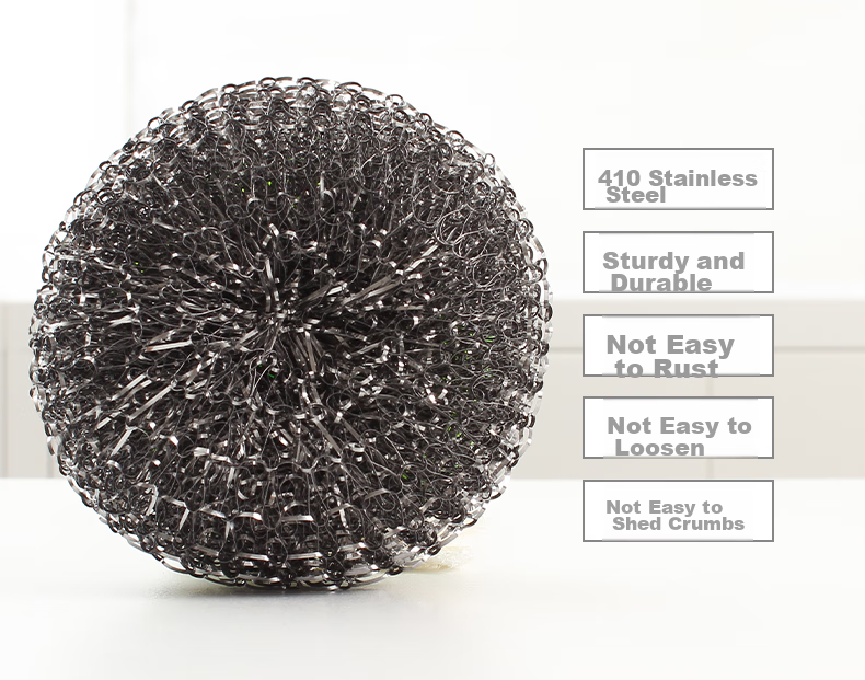 Fuaijia Long Handle Pot Scrubber, Steel Wool Cleaning Ball, Replaceable Steel Wire Ball, Pot Washing Brush Tool, 1 Handle with 6 Brush Heads 2