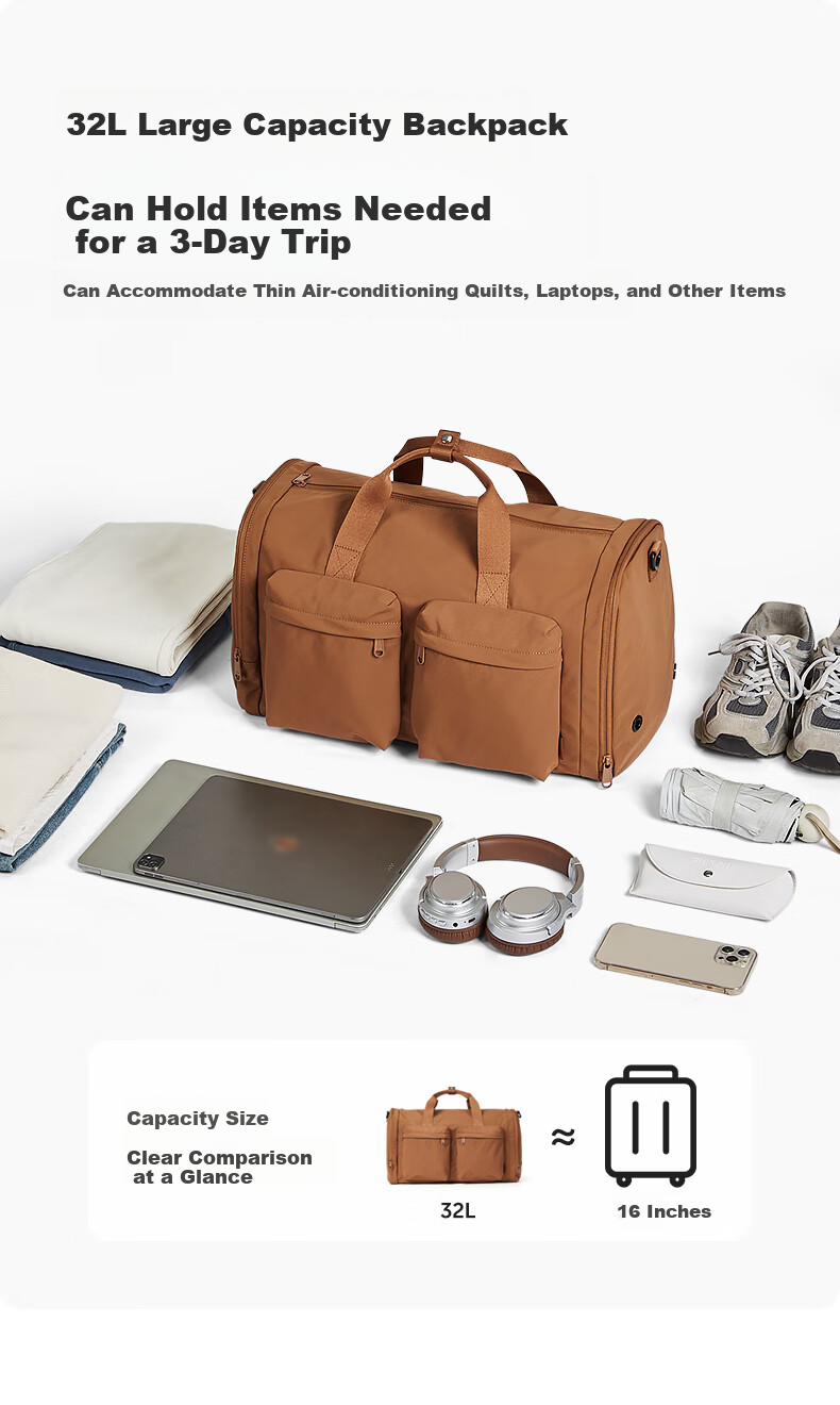 Aji Travel Bag, Large Capacity Foldable Luggage, Handheld Sports Fitness Bag for Women And Men, Carry-On Suitcase for Business Trips, Backpack 12