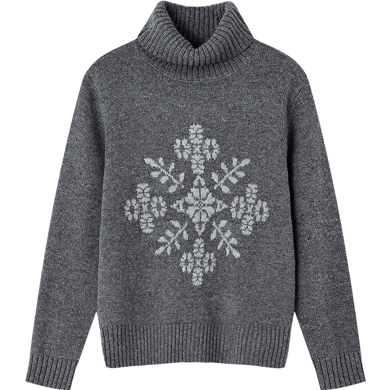 Demana Snowflake Secret Winter Turtleneck Colorblock Jacquard Loose Drop Shoulder Knit Sweater for Women