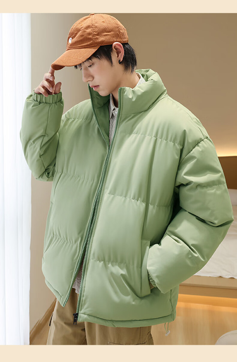 Jeanswest Men's 2025 New Thickened Stand Collar Puffer Jacket Winter Fleece Lined Warm Cotton Coat 14