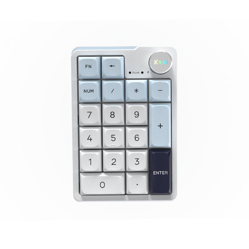 KZZI K20 Wireless Tri-Mode Mechanical Keyboard 19-Key with Knob Numeric Keypad RGB Lighting TOP Structure PBT Keycaps Hot-Swappable Glacier Blue Light Feather Switch V2