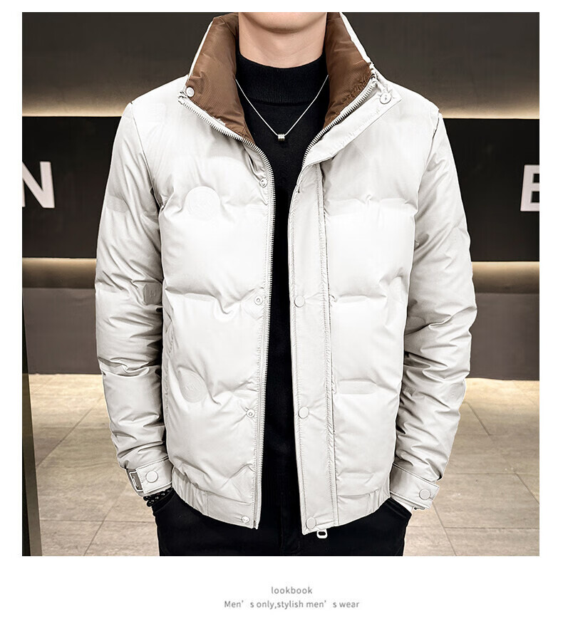 Pierre Cardin Men's Down Jacket Autumn Winter Stand Collar Casual Coat Thickened Warm Windproof Black 2XL 7