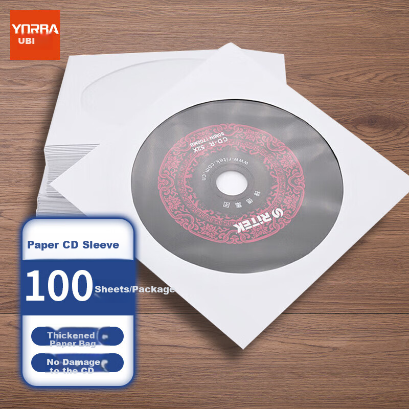 Youbili CD/DVD Storage Pouches, Paper Disc Pouches for CDs And DVDs, 100 Sheets/pack, 9408