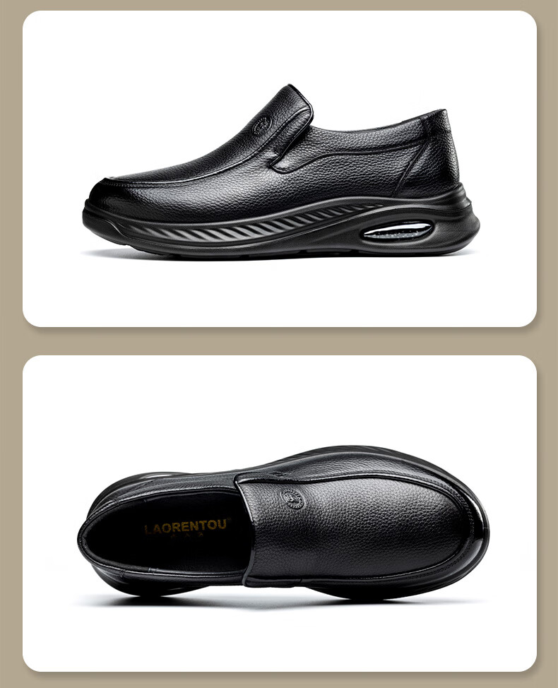 LAORENTOU Men's First Layer Cowhide Business Casual Leather Shoes Soft Sole Soft Surface Dad Shoes LA282 Black Size 43 7