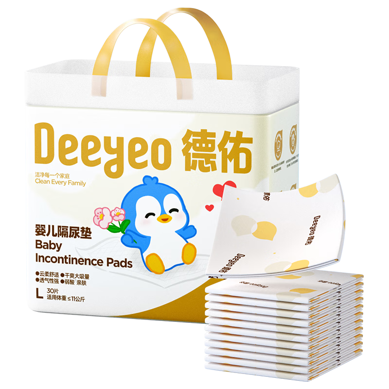 Deyou Disposable Baby Diaper Changing Pad, 30 Pieces, 45*60cm, Absorbent And Leak-Proof, Recommended for Babies under 11kg