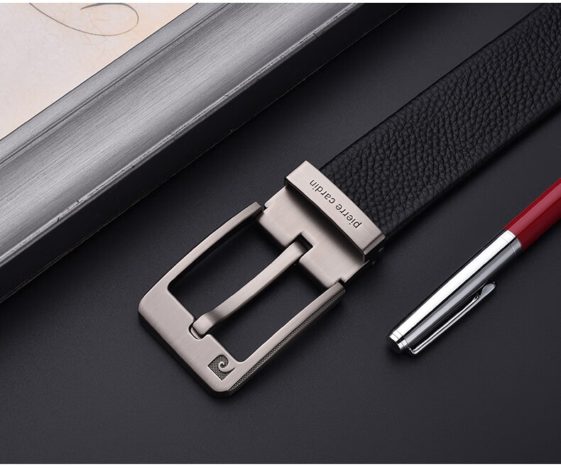 Pierre Cardin Men's Belt, Top-Grain Leather, Pin Buckle, Genuine Leather Waistband, Gift Box, Black, Size 125-130 3
