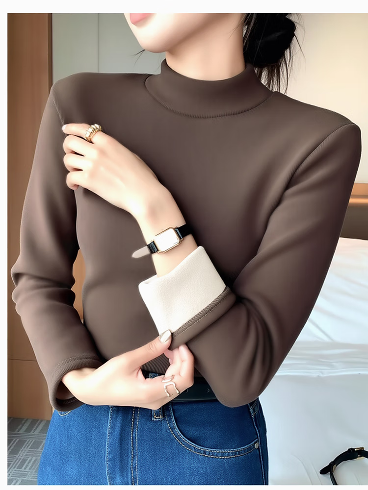 Urban Beauty Camellia Lambswool Fleece Half Turtleneck Thickened Basic Slim Fit Long Sleeve Women's Winter Top 8