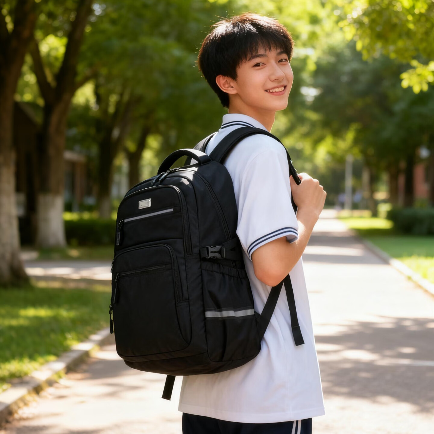 Edison High School Student Backpack, Large Capacity, Anti-Drop, Water-Resistant, Spine Protection, Reflective Double Shoulder Bag for Middle School Students E30-1