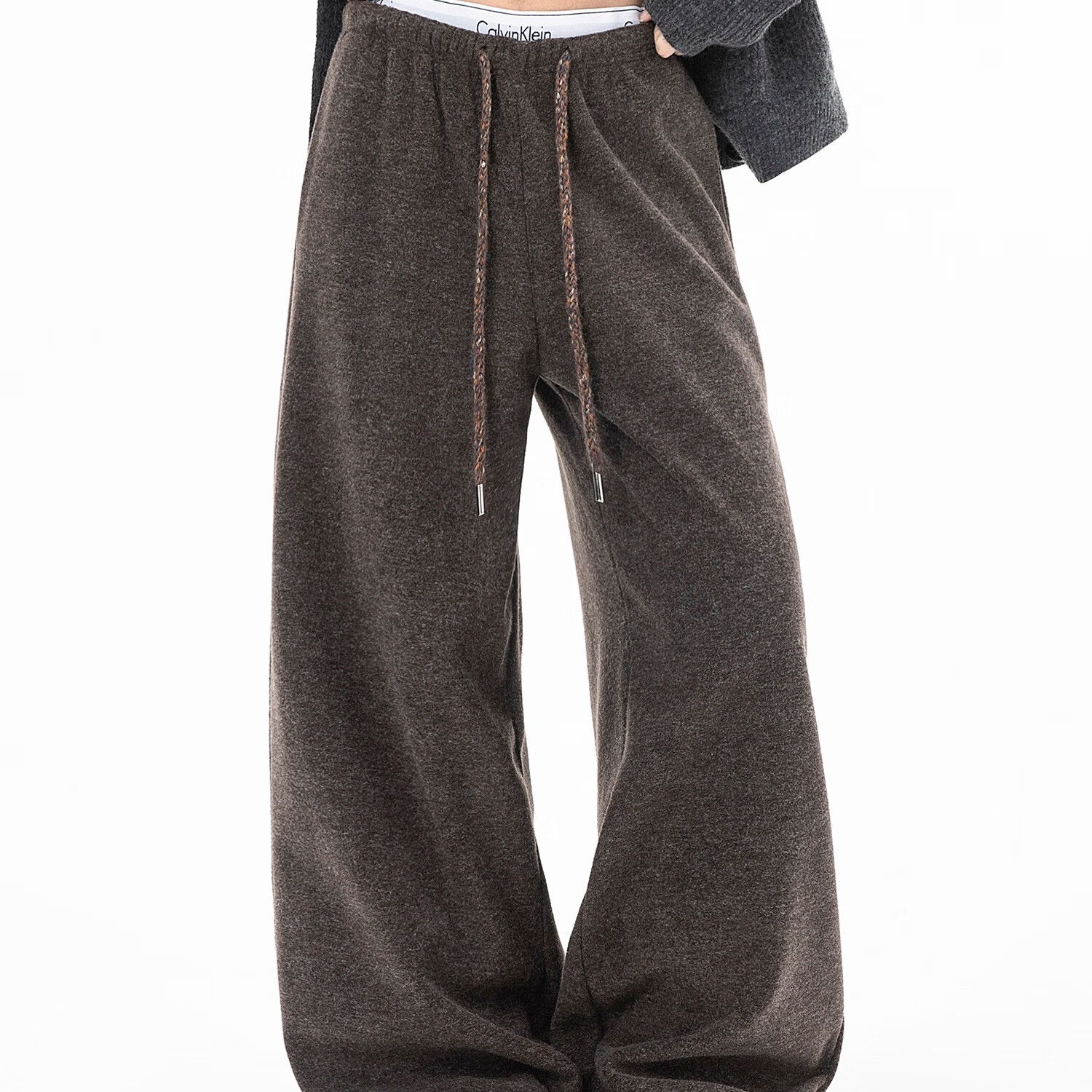 ICH MODE American Style Fleece-Lined Casual Pants for Women Loose Lazy Straight Wide-Leg Sports Pants Thickened Sweatpants Glutinous Rice Color S