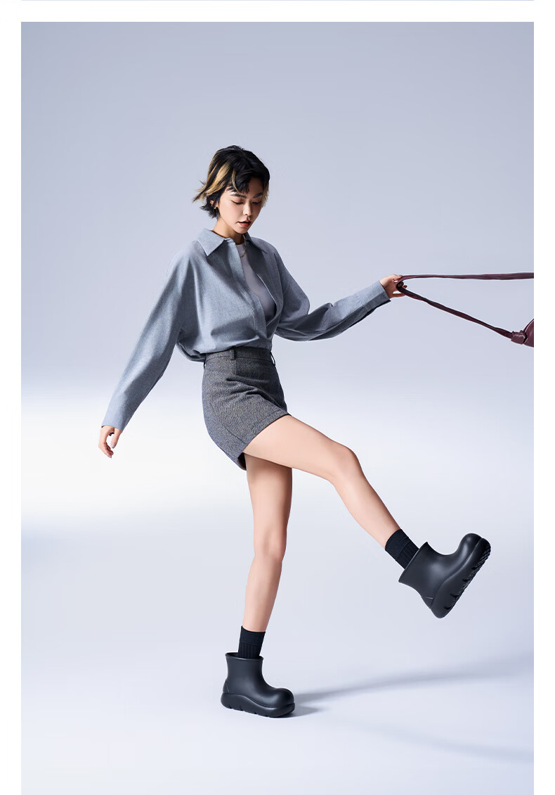 BEYS Zhao Lusi Style Joker Shoes Short Boots Women 2025 Autumn Winter New Waterproof Rain Boots Red Size 40 5