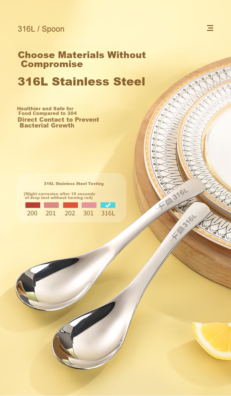 Guangyi Spoon, 316L Stainless Steel Soup Ladle, Household Serving Spoon, Enlarged And Thickened Dining Spoon, 2-Piece Set, GY8549 2