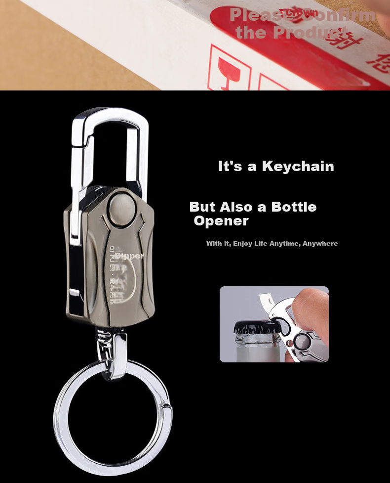 Dipuer Car Key Chain, Men's Metal Key Ring, Creative Gift, Wine Bottle Opener, Finger Spinner 6