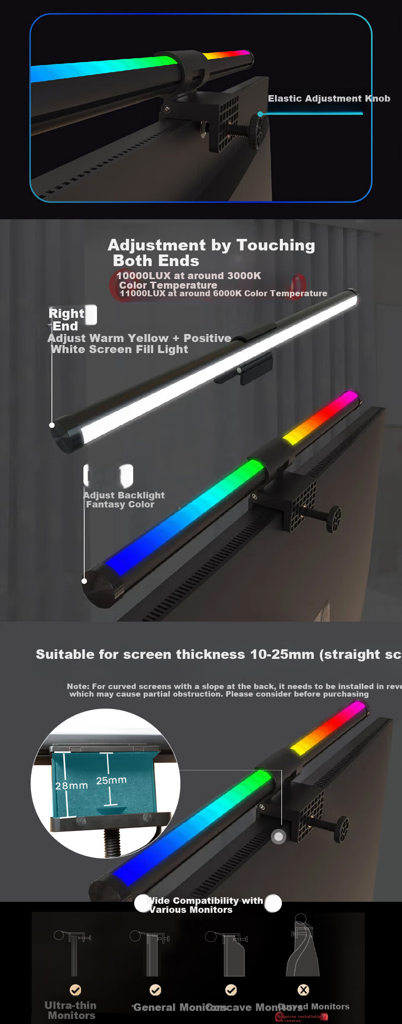 Youhuoda Monitor Screen Hanging Lamp, Laptop And Desktop Eye Protection Lamp, Smart Screen Light for Computer 11