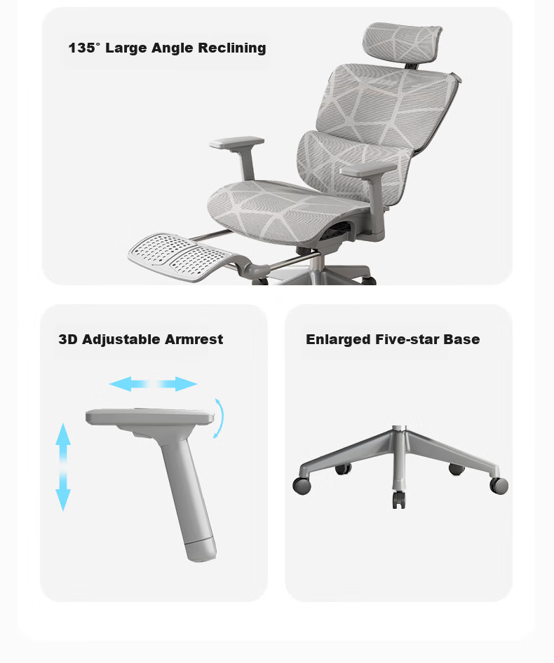 Sanxing SX-1897 Ergonomic Office Chair with Dual Backrest, Computer Chair, Ergonomic Gaming Chair, Dragon Pattern Mesh, Gray 3