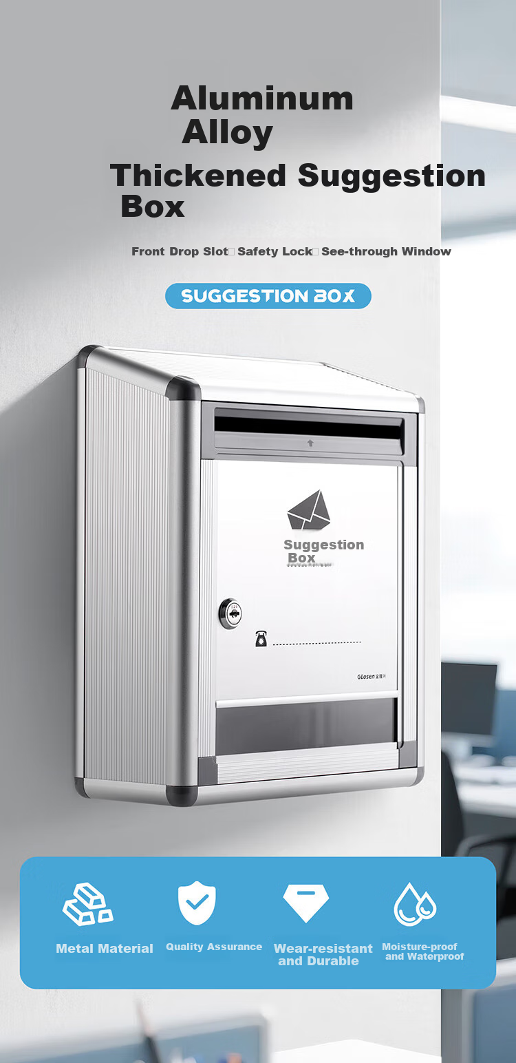 Jinlongxing Wall-Mounted Suggestion Box, No Drilling Required, Report Box, Surrender Box, Large Aluminum Alloy Employee Complaint And Feedback Box, Message Box, No Installation Required, Small Size 1