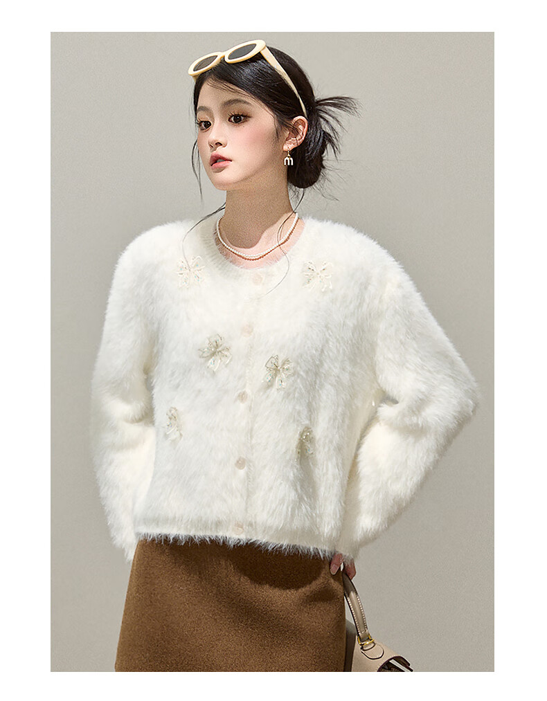 :CHOCOOLATE IT Bow Knit Sweater Women's Spring Autumn New Design Chanel Style Cardigan Pink One Size 16