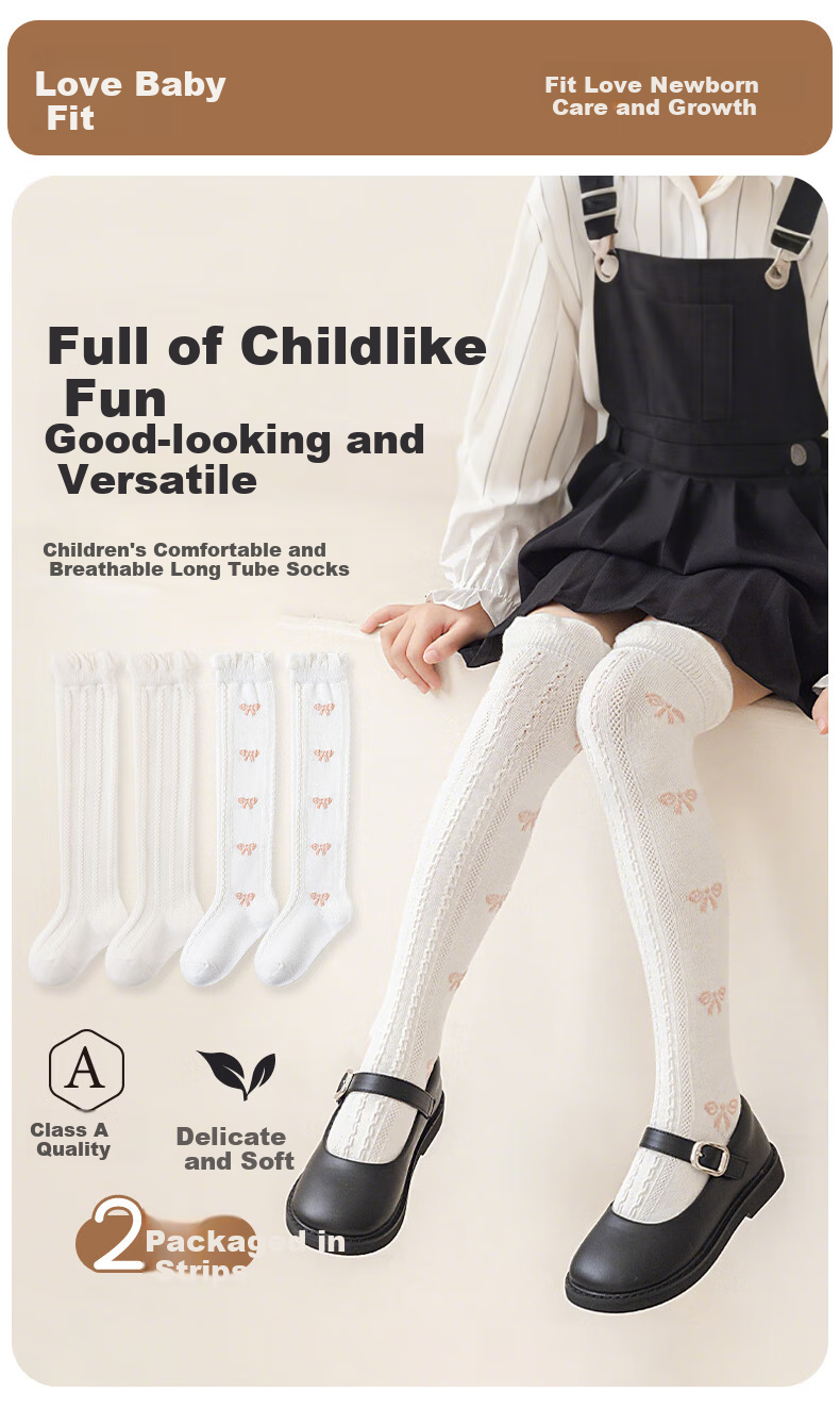 Aibaoshi Girls' Socks, Spring And Summer Style, Tights, Children's Lolita Long Tube Mesh Socks, Size M, Bow Tie T137 1