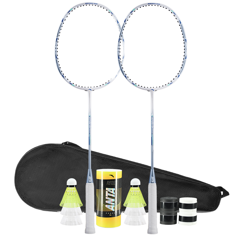 ANTA Professional Carbon Ultra-Light Durable Badminton Racket Set Blue 637-2*2