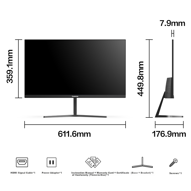 Компьютерный монитор Zhanghong 27 дюймов, 27G7F, IPS, 1920x1080, 100 Гц, 6 мс, HDMI/DP/VGA, черный