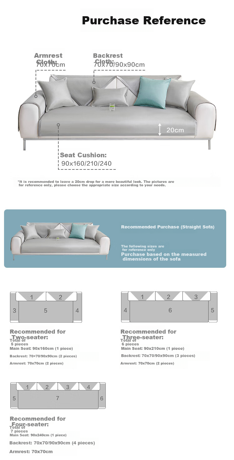 JD Original Ice Silk Sofa Cushion, Non-Slip Sofa Cover, Armrest Towel/Backrest, 70*70cm 13