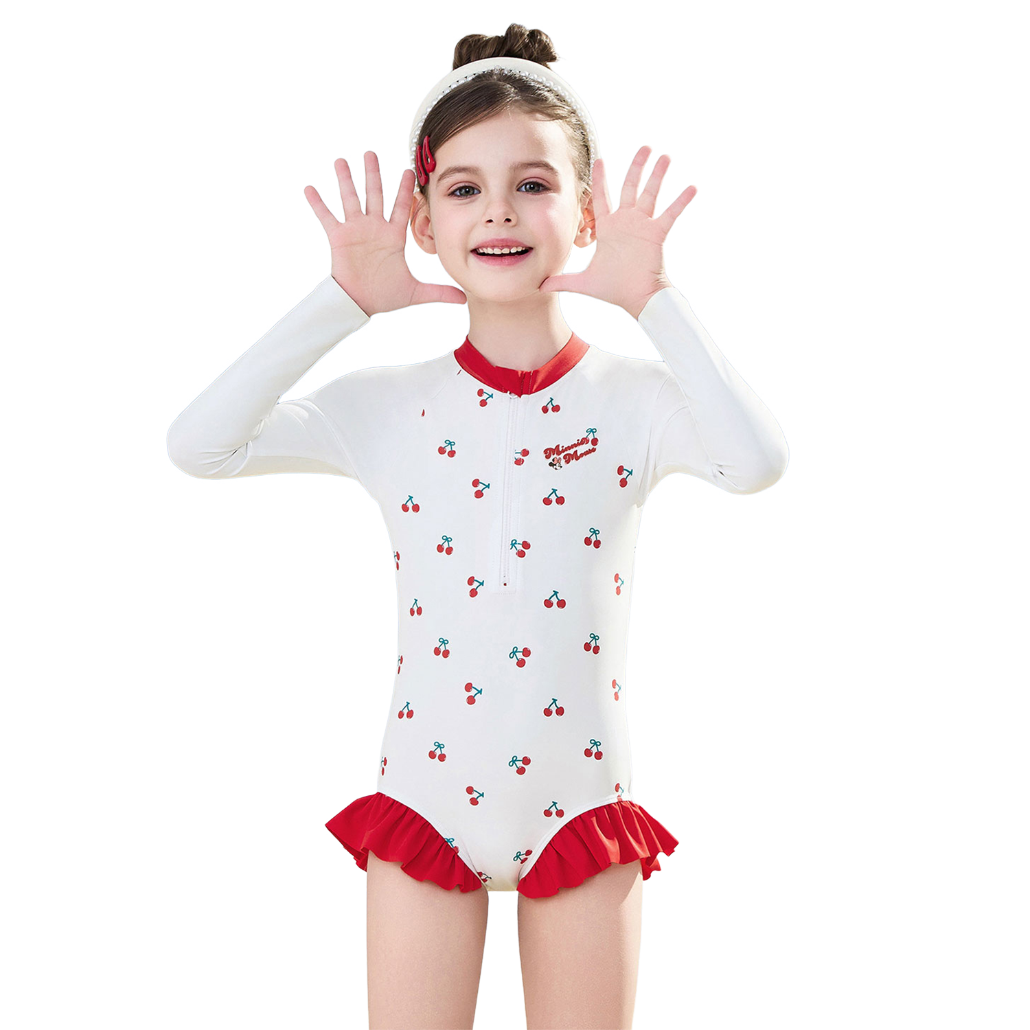 Dishini Children's Swimsuit, One-Piece for Girls, Sun Protection Class A, Suitable for Toddlers And Infants, Hot Spring Swimming Suit, D35320 Beige, Size 130