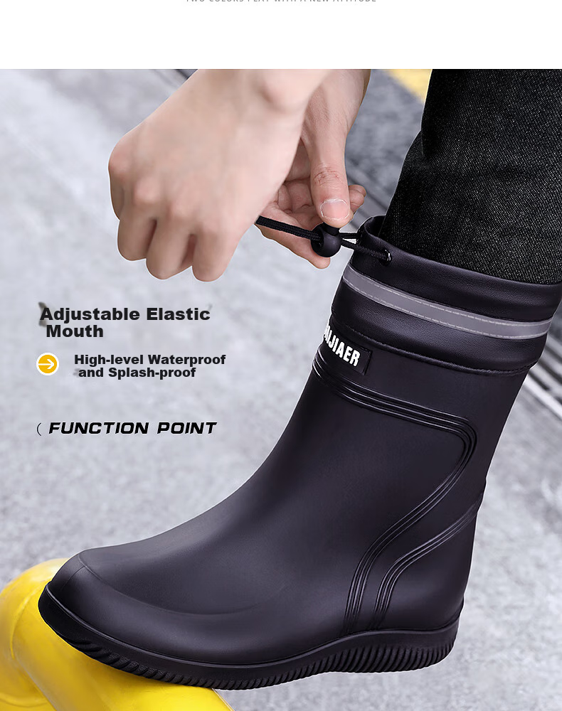 Beimei Men's Rain Boots, 2024 New Mid-Calf Style, Waterproof Shoes, Non-Slip Fishing Shoes for Delivery Riders 7