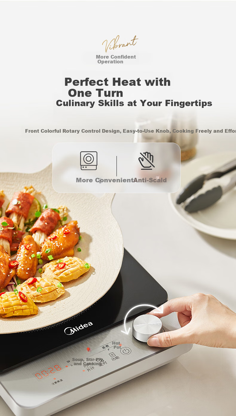 Midea Electromagnetic Cooker, Ceramic Cooktop, Battery Stove, 2200W High Power, Intense Heat, Tea Brewing, Water Boiling, Stir-Frying, Hot Pot, Electric Stove, Tea Maker, Dual Ring Temperature Control, Suitable for All Cookware, HW22E02 8