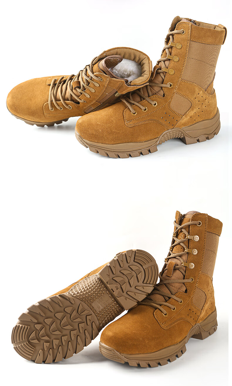 3514 Men's Combat Boots Training Shoes High-Top Tactical Boots Side Zipper Wool Warm Outdoor Desert Boots Brown Size 43 7