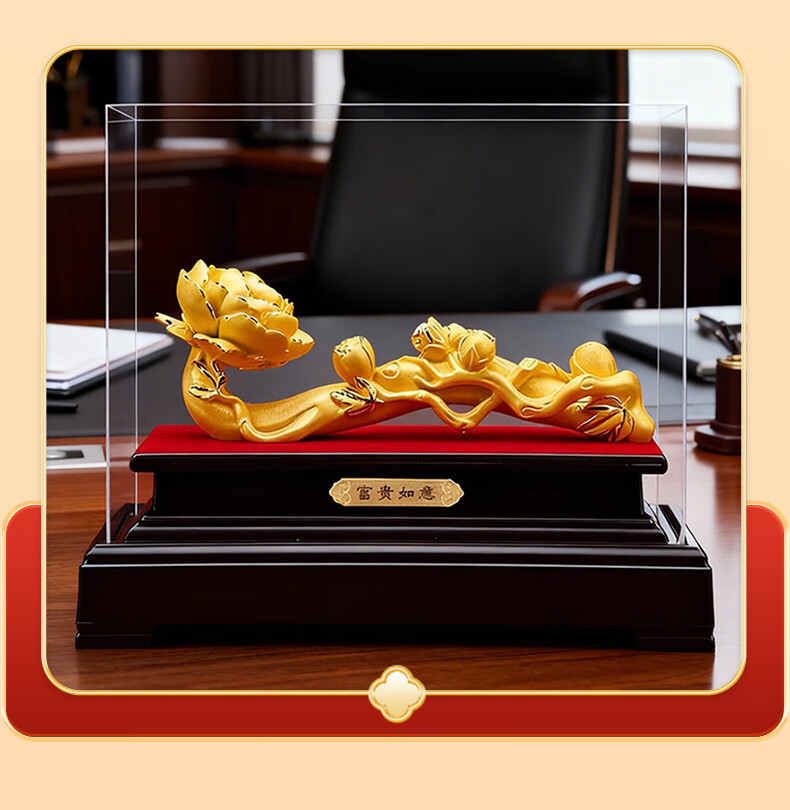 HUI XUAN LI Velvet Gold Ruyi Ornament Housewarming and Opening Gift New Chinese Style Living Room Entryway TV Wine Cabinet Office Decoration 2