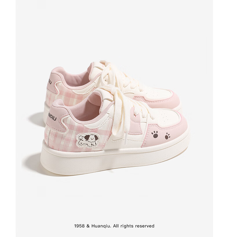 Global Cute Puppy Platform Sneakers for Women 2026 Spring New Thick Sole White Shoes Student Casual Pink Size 38 10