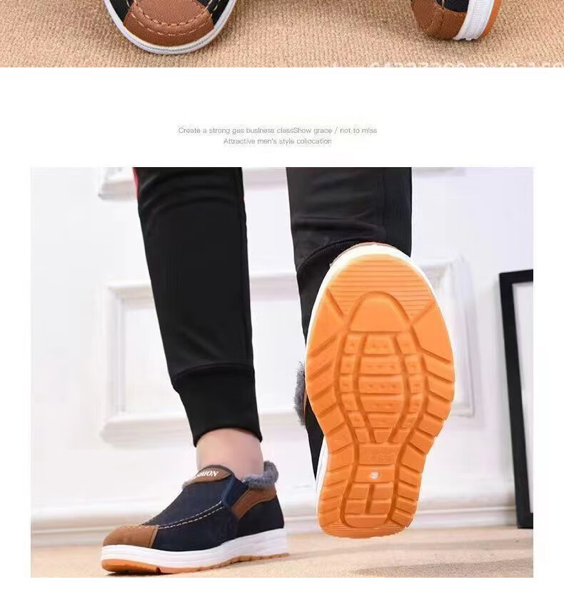 FOOTOPPO Men's Fleece-Lined Slip-On Cloth Shoes, Old Beijing Cotton Shoes, Winter Warm Thickened Non-Slip Cotton Shoes 10